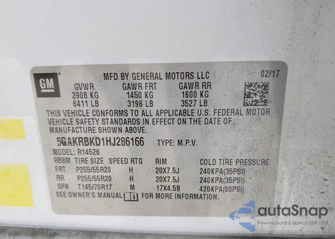 2017 Buick Enclave Leather из США, поврежденный, VIN 5GAKRBKD1HJ286166